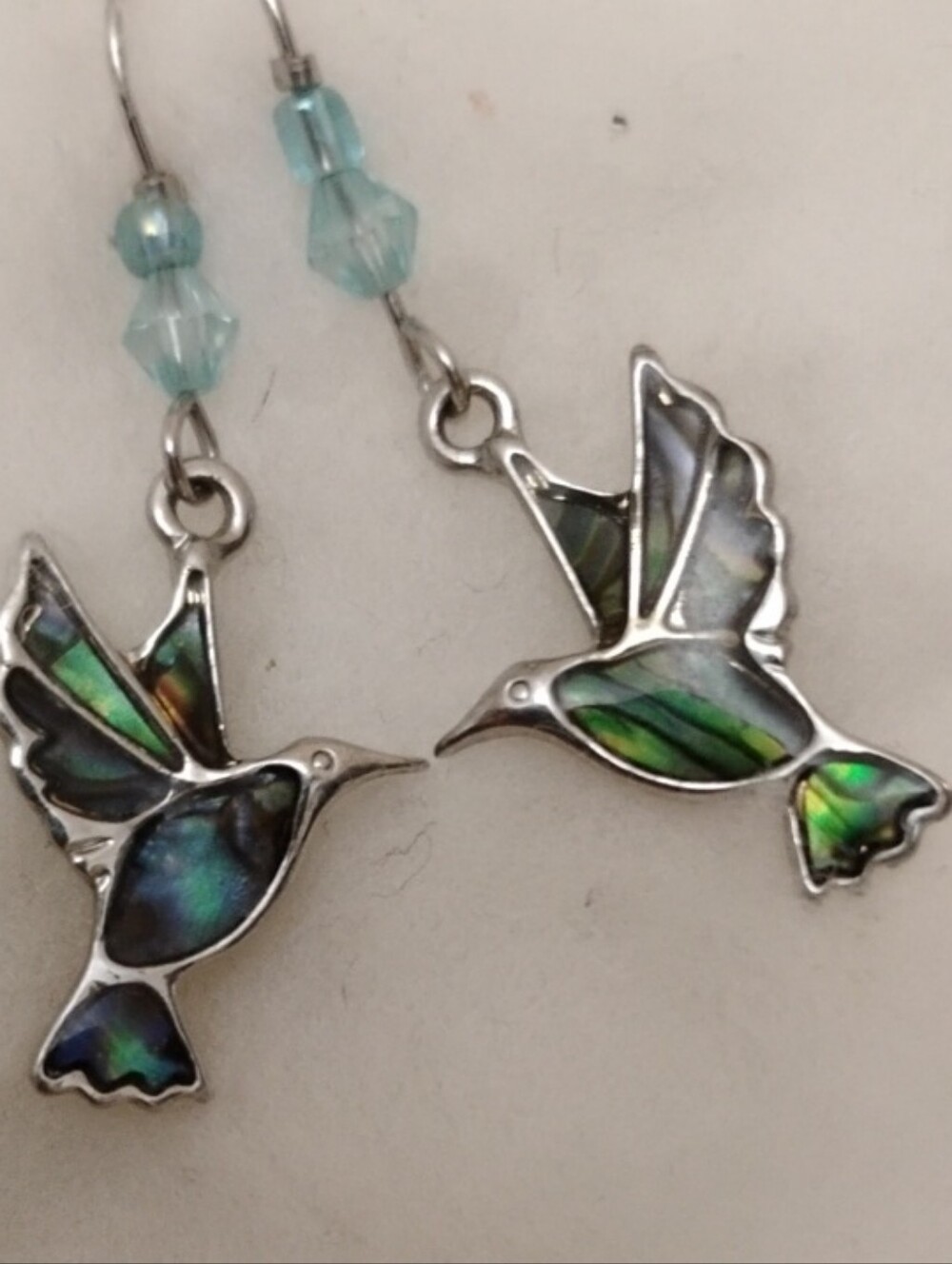 Hummingbird Abalone Inlay Dangle Earrings - Green Blue